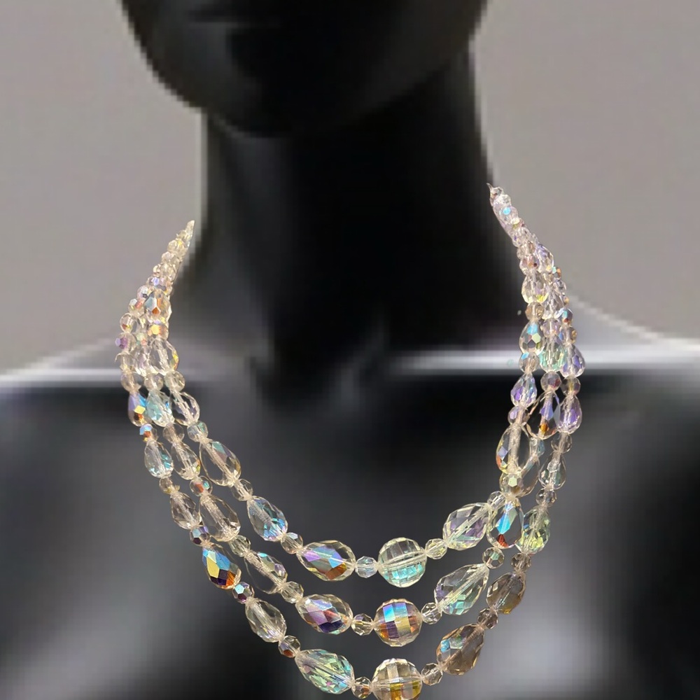 Vintage Faceted AB Crystal Multi-Strand Necklace